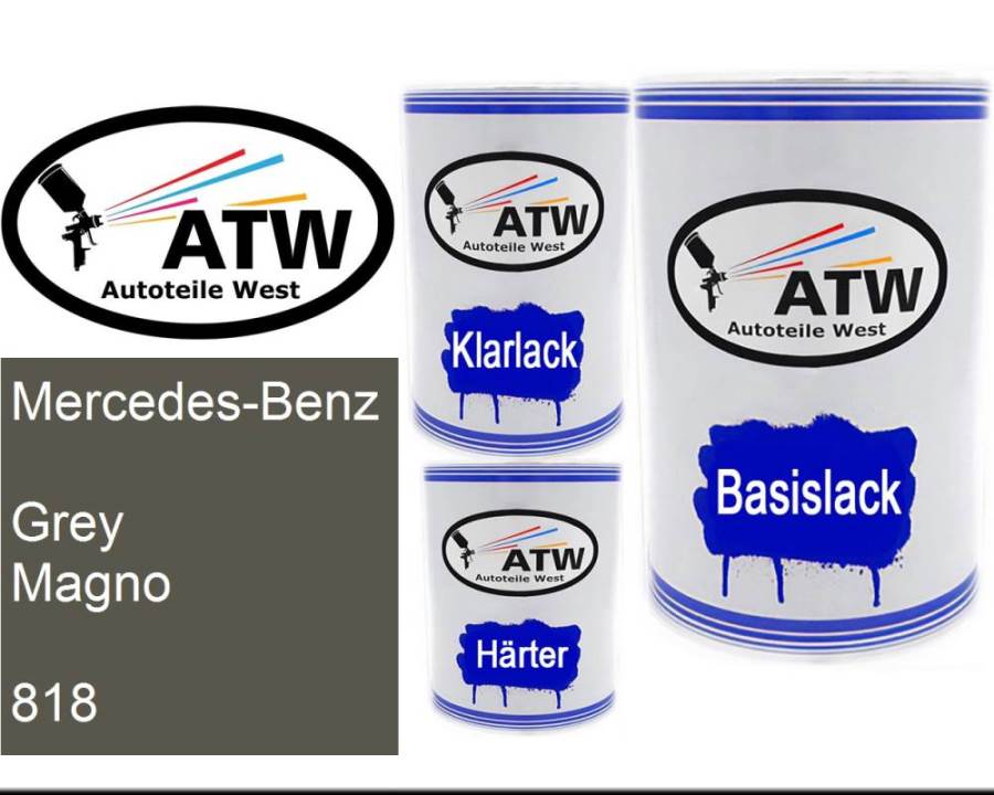 Mercedes-Benz, Grey Magno, 818: 500ml Lackdose + 500ml Klarlack + 250ml Härter - Set, von ATW Autoteile West.